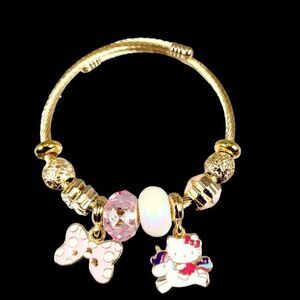 Brand New Gold With Pink Charms Hello Kitty Bracelet